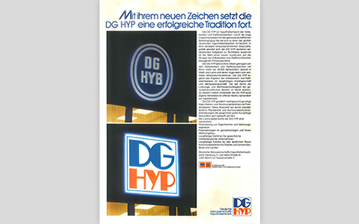 Historical advert about the new and old corporate logo in the seventies