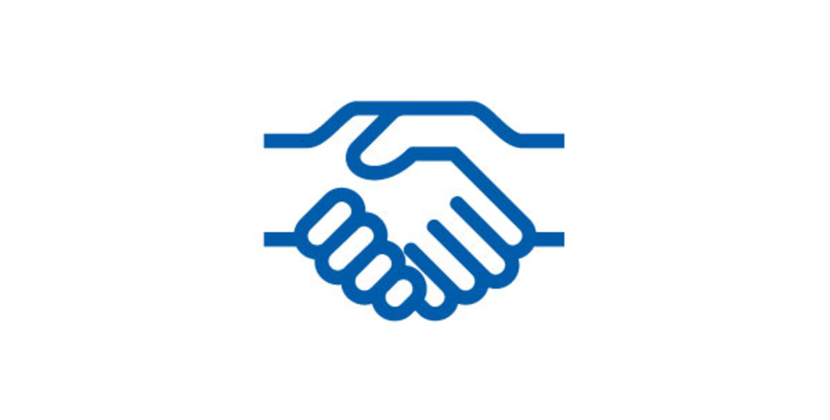 Reliable partner due to sustainability Blue icon: Handshake of two hands