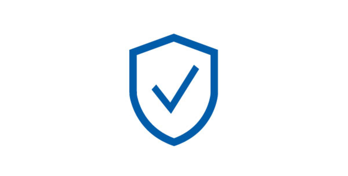 Ethical buisness practices - sustainable action Blue icon: shield with a checkmark within