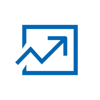 Blue icon: A square with an arrow moving in a zig zag pattern upwards to the left