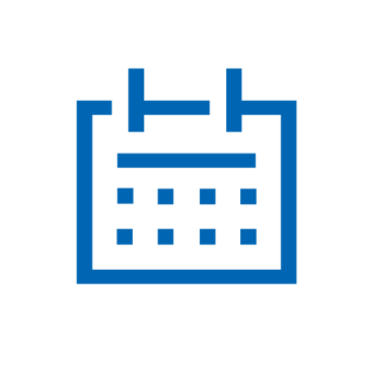Blue icon: desk calendar, square with calendar elements